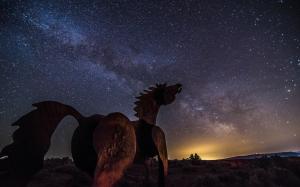 Statue Horse Night Stars Galaxy Milky Way HD wallpaper thumb