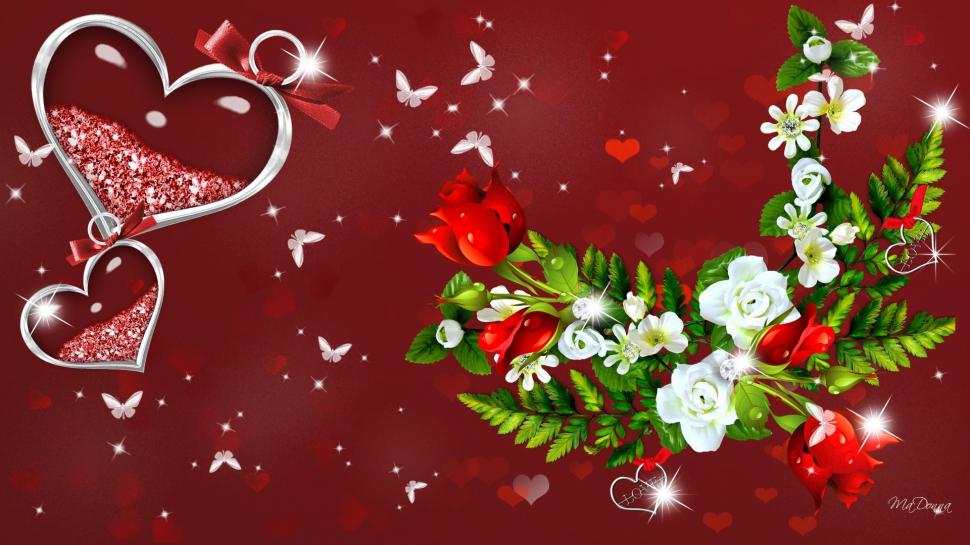 Valentine Roses wallpaper,red and white roses HD wallpaper,stars HD wallpaper,romantic HD wallpaper,sparkles HD wallpaper,romance HD wallpaper,valentines day HD wallpaper,hearts HD wallpaper,butterflies HD wallpaper,3d HD wallpaper,1920x1080 wallpaper