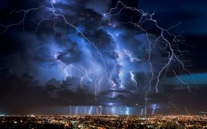 Storm, Lightning, City, Night, Lights, Nature wallpaper thumb