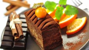 Dessert food, chocolate cake, orange slice wallpaper thumb