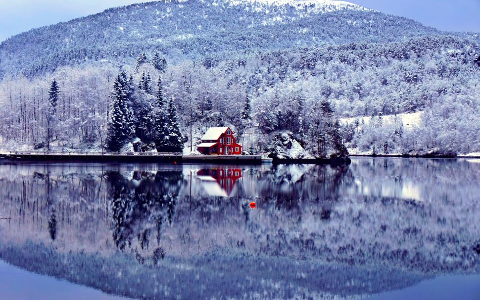 House Lake Reflection Trees Forest Snow Winter HD wallpaper,nature HD wallpaper,trees HD wallpaper,snow HD wallpaper,lake HD wallpaper,forest HD wallpaper,winter HD wallpaper,reflection HD wallpaper,house HD wallpaper,1920x1200 wallpaper