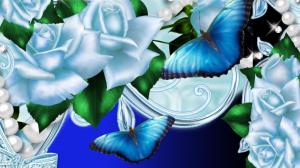 Blue Roses Butterflies wallpaper thumb