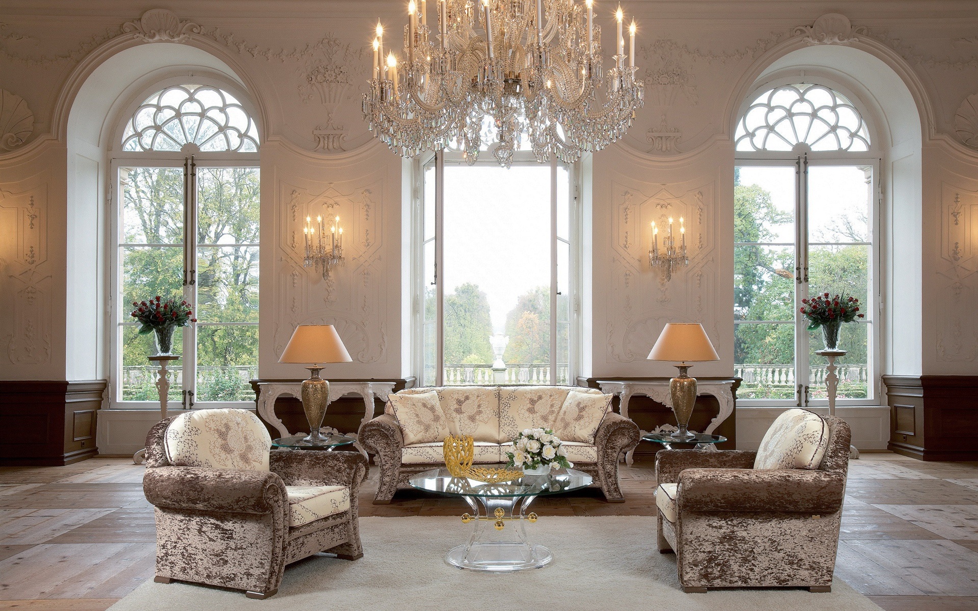 Castle style, living room, sofa, lights, interior design ...