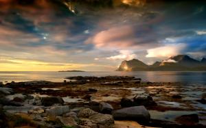 Ocean Landscape Mountains Rocks Stones HD wallpaper thumb