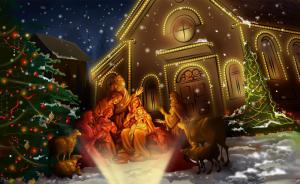 christmas, church, tree, holiday, night wallpaper thumb