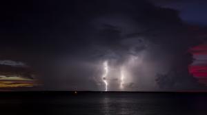 Lightning Storm Night Ocean Clouds HD wallpaper thumb