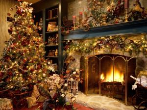 new year, christmas, fireplace, fur-tree, cosiness wallpaper thumb