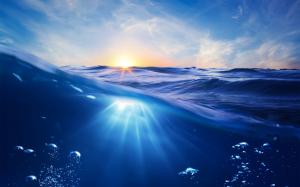Ocean, sunset, sun, blue water, bubbles wallpaper thumb