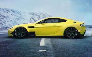 Aston Martin Vanquish yellow supercar side view wallpaper thumb