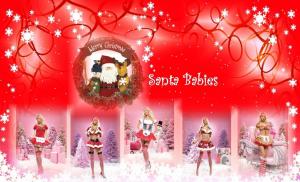 santa claus, girls, christmas, presents, snowflakes, inscription wallpaper thumb