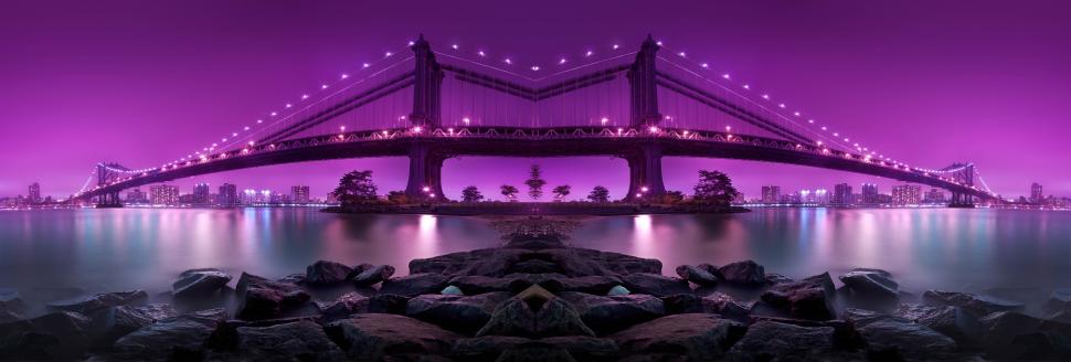 Bridge, photography, purple, city, night wallpaper,bridge HD wallpaper,photography HD wallpaper,purple HD wallpaper,city HD wallpaper,night HD wallpaper,4728x1600 wallpaper