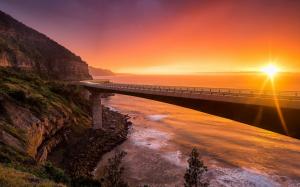 Sea Cliff Bridge, NSW Australia, sunset, mountains, sea, red sky wallpaper thumb