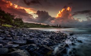 Landscape, Beach, Australia, Sunset, Clouds, Sea, Rock, Trees, Sky, Coast, Nature wallpaper thumb
