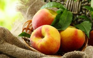 Fruit, peaches, leaves, basket wallpaper thumb