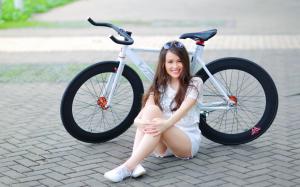 Smile girl, bike, street wallpaper thumb
