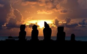 Sunset Clouds Silhouette Statues Easter Island HD wallpaper thumb