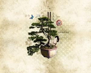 Painting Orient Tree Bonsai HD wallpaper thumb