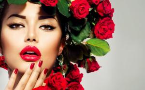 Girl Model Makeup Look Roses Flowers wallpaper thumb