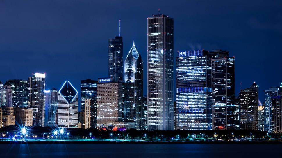 United States, Illinois, Chicago, skyscrapers, city night lights wallpaper,United HD wallpaper,States HD wallpaper,Illinois HD wallpaper,Chicago HD wallpaper,Skyscrapers HD wallpaper,City HD wallpaper,Night HD wallpaper,Lights HD wallpaper,1920x1080 wallpaper