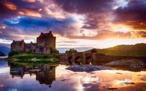 Scotland, castle, water reflection, sky, clouds, river, bridge wallpaper thumb
