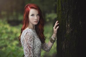 Women, Redhead, Trees, Look, Face, Bokeh, Long Hair wallpaper thumb