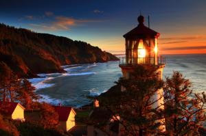Oregon Coast Sea Lighthouse Sunset Landscape Ocean Sunrise Autumn Cool wallpaper thumb