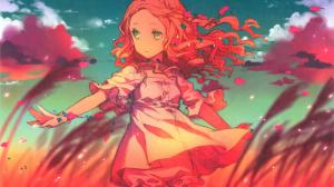 anime girls, long hair, clouds, sky, anime, redhead wallpaper thumb