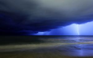 Lightning Clouds Storm Beach Ocean HD wallpaper thumb