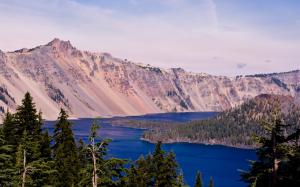 Crater Lake, Oregon, USA, sky, lake, mountain, trees wallpaper thumb