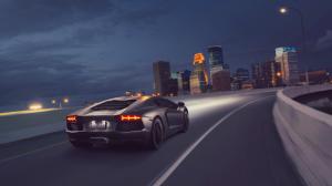 Gray Lamborghini supercar, speed, rear, night wallpaper thumb