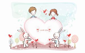 Cute Love, Heart, Rabbits, Boy And Girl wallpaper thumb