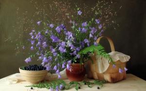 Blueberries Life Flowers Pot Vase Food Rustic Pictures Free wallpaper thumb