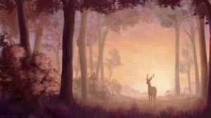 Deer Painting Trees HD wallpaper thumb