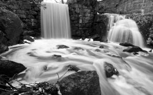Waterfall Timelapse Stream Rocks Stones BW HD wallpaper thumb