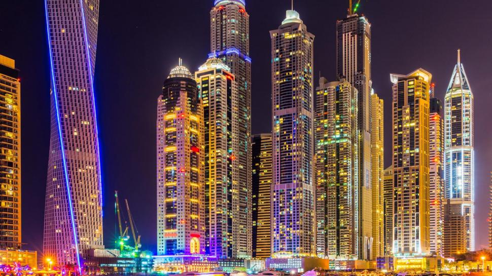 Dubai, city, skyscrapers, buildings, night, lights, colorful, brilliant,  urban scenery wallpaper | nature and landscape | Wallpaper Better