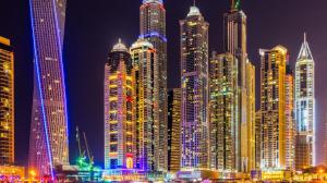 Dubai, city, skyscrapers, buildings, night, lights, colorful, brilliant, urban scenery wallpaper thumb