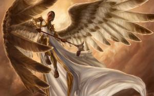 Fantasy girl, angel, armor, wings, flight wallpaper thumb
