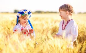 Ukraine, children, boy, girl, wheat field wallpaper thumb