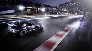 Mercedes SLS Gullwing AMG Race Car Motion Blur Night HD wallpaper thumb