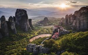 Greece, monastery, Meteora, World Heritage, mountains, sunrise wallpaper thumb