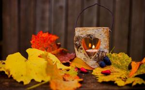 Autumn Leaves Candle Lantern Heart Love wallpaper thumb