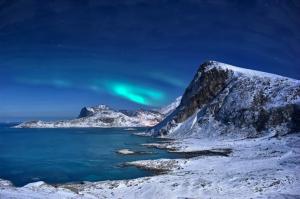 Landscape Winter Snow Mountains Sea Northern Lights Lofoten Islands Norway For Android wallpaper thumb