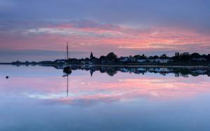UK, England, town, evening, sunset, houses, lake, boat, water wallpaper thumb
