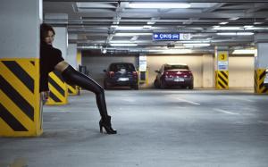 Women, Model, Black Clothes, High Heels, Parking Lot wallpaper thumb