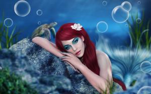 Art fantasy girl, mermaid, makeup, red hair, underwater wallpaper thumb
