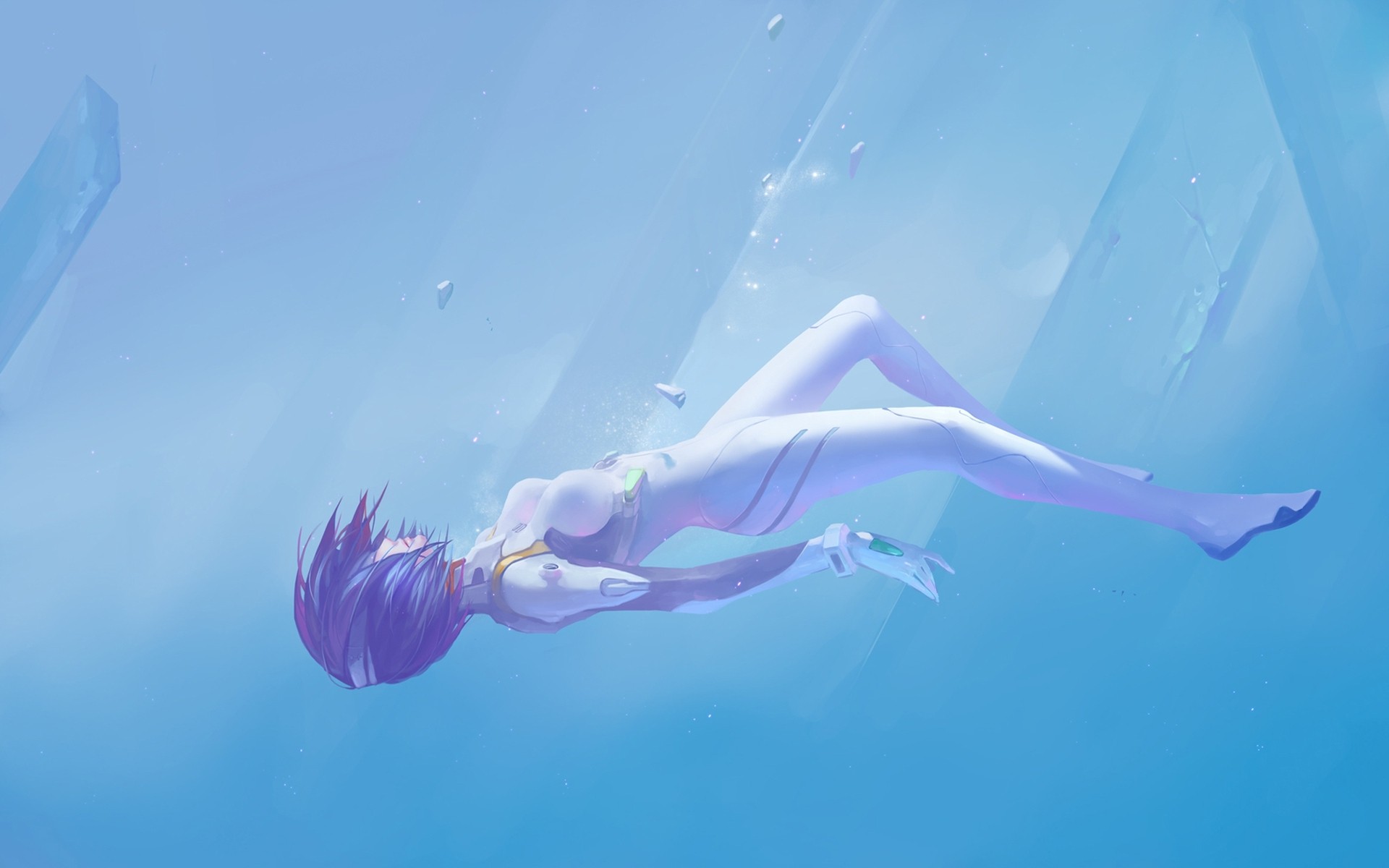 Anime girl, falling down, bubbles, underwater, Anime, HD phone wallpaper