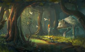 Fantasy Art, Girl, Wolf, Forest wallpaper thumb