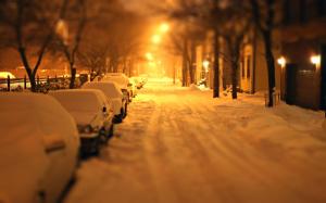Snow Winter Street Tilt-Shift Street HD wallpaper thumb