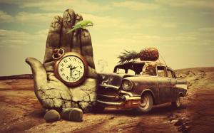 Car, Old Cars, Hand, Clocks, Bird, Parrot, Cat, Pineapples, Desert, Animals, Surreal, Stones, Rock, Fruit wallpaper thumb