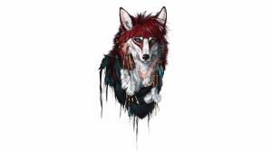 animals, colorful, fox, wolf, drawing, simple background, feathers wallpaper thumb